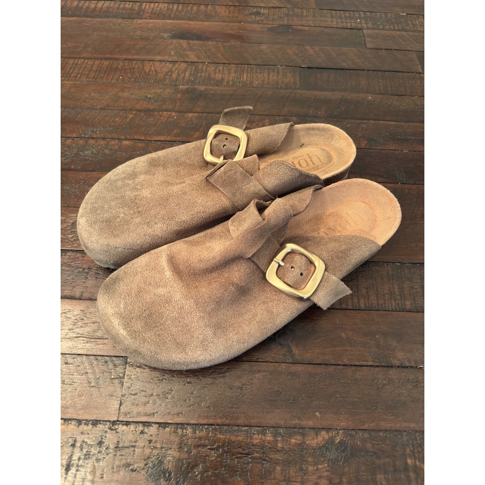 Yokono Spain Suede Clogs Brown Leather Buckle Mules European Comfort Shoes 39